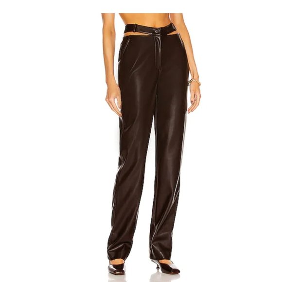 JONATHAN SIMKHAI Amelia Chocolate Vegan Leather Pants with Cropped Hips - Picture 8 of 14